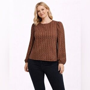 🤎 NWOT! Geometric Puff Sleeve Blouse